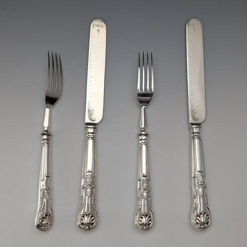 1836 British Antique Pure Silver Handle Dessert Cutlery, 2 Pairs, Charles Needham